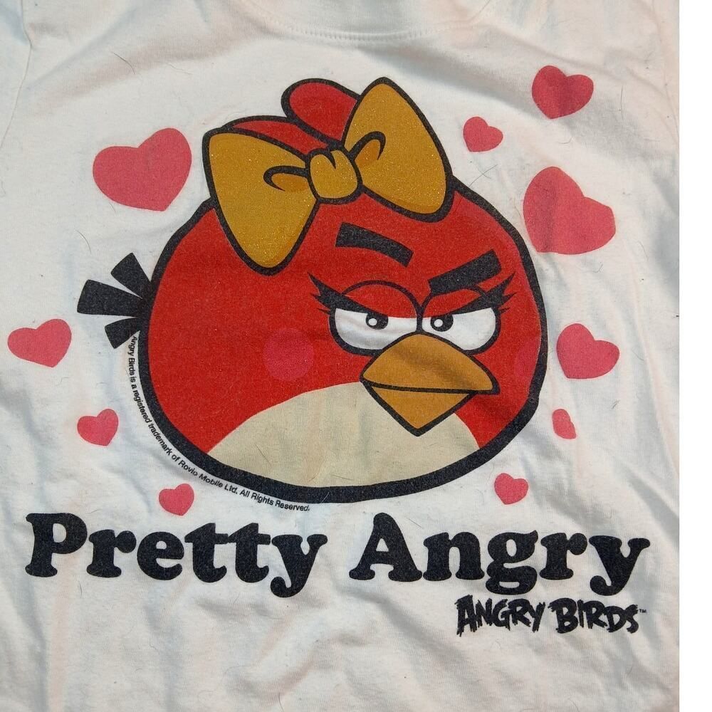 Justice Angry Birds Girls "Pretty Angry" White T-Shirt - Size 10 - Picture 2 of 4